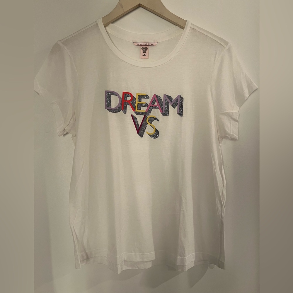 Victoria's Secret White T-Shirt with Multicolor 'Dream VS' size M